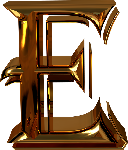 Alphabet Letter E in Gold Metallic Font